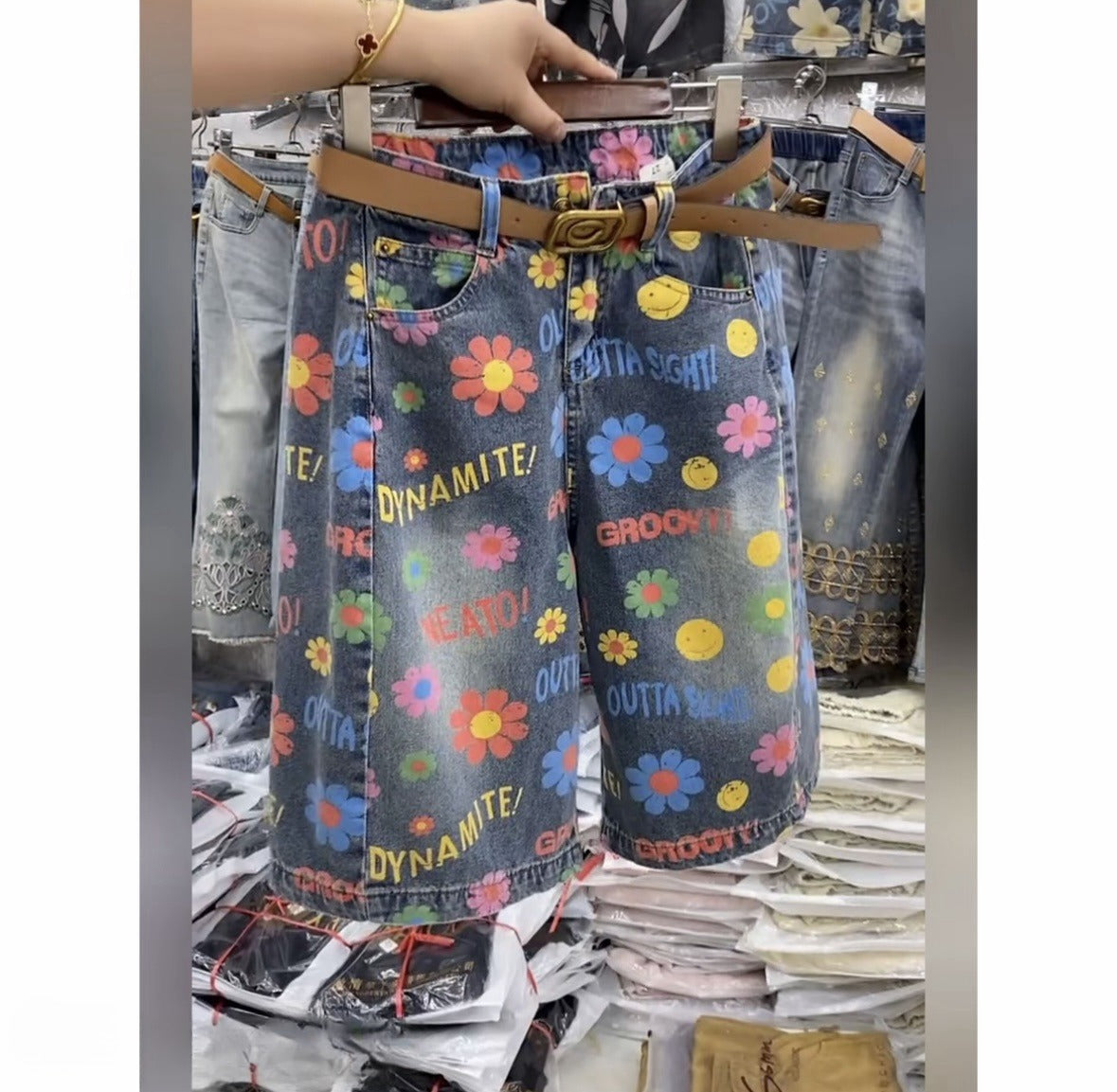 Summer Floral Print Short Jeans