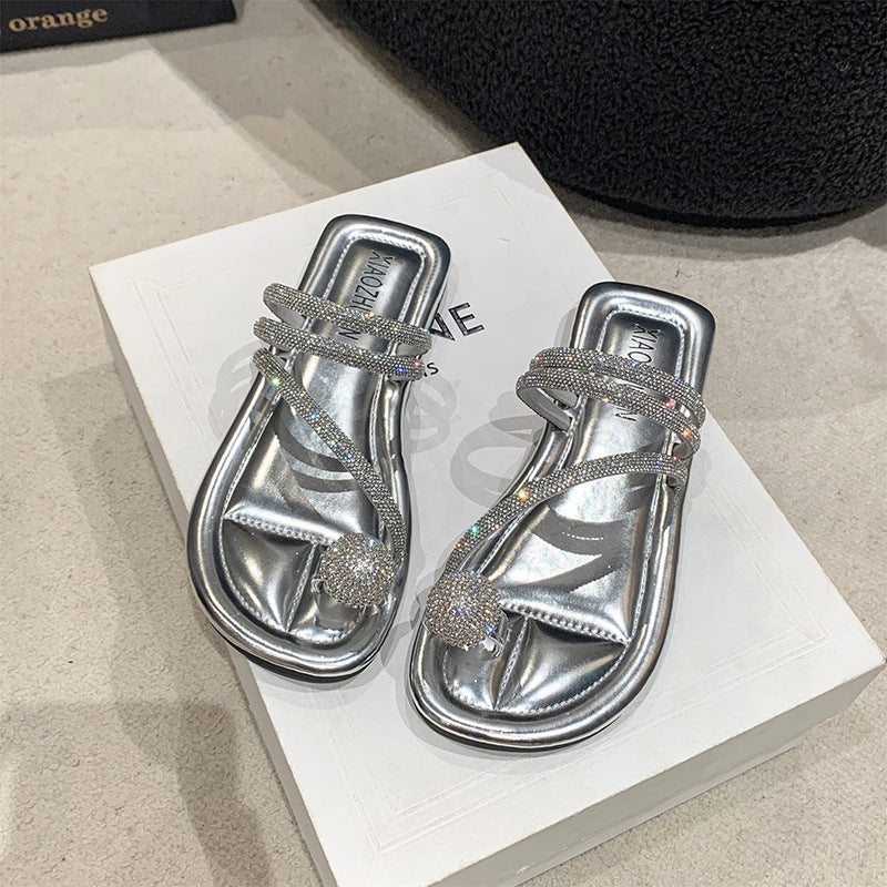 Sparkling Rhinestone Flat Slippers