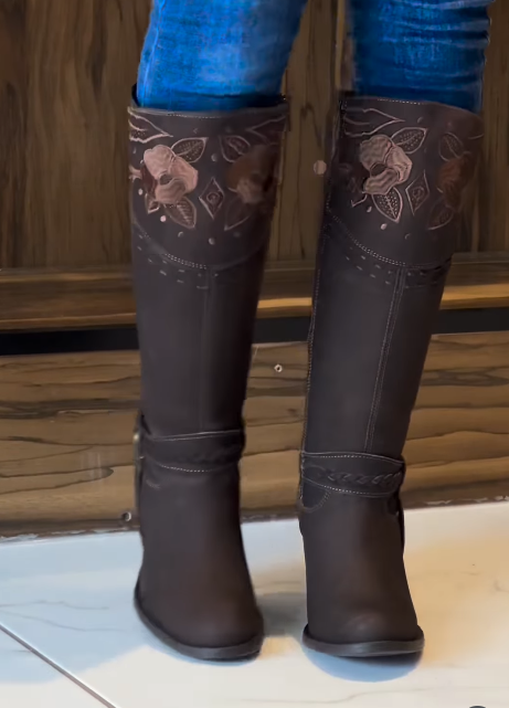 Embroidered High-Heeled Boots