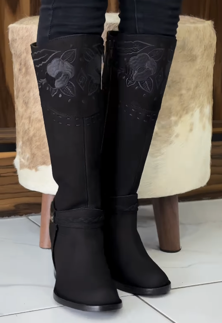 Embroidered High-Heeled Boots