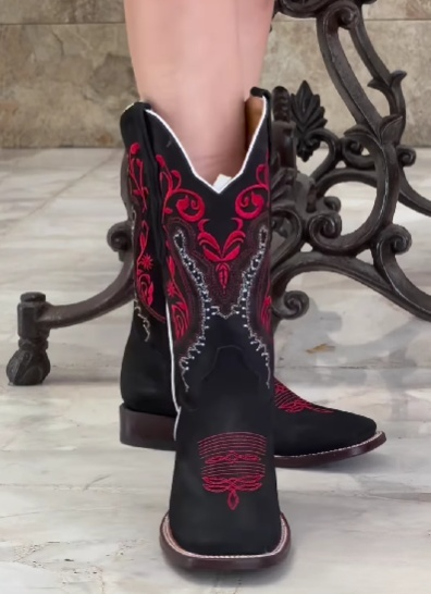 Red Embroidered Women Boots