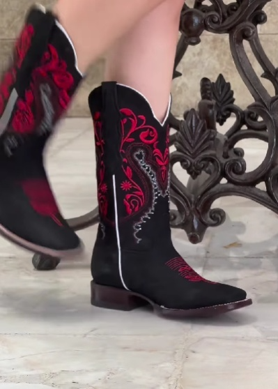 Red Embroidered Women Boots