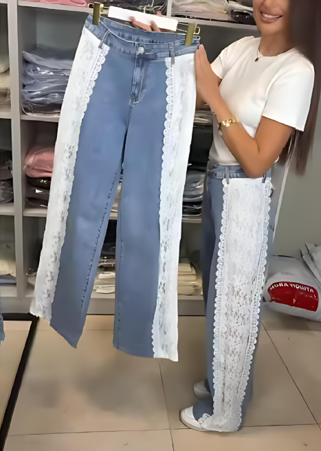White Lace Panel Jeans