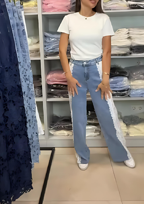 White Lace Panel Jeans