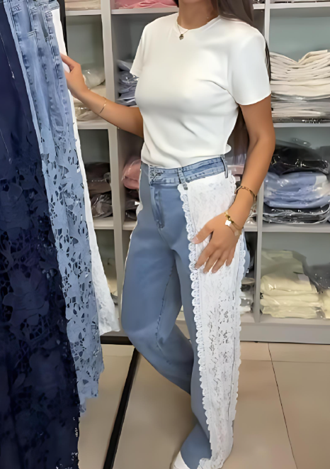 White Lace Panel Jeans