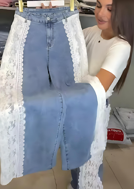 White Lace Panel Jeans