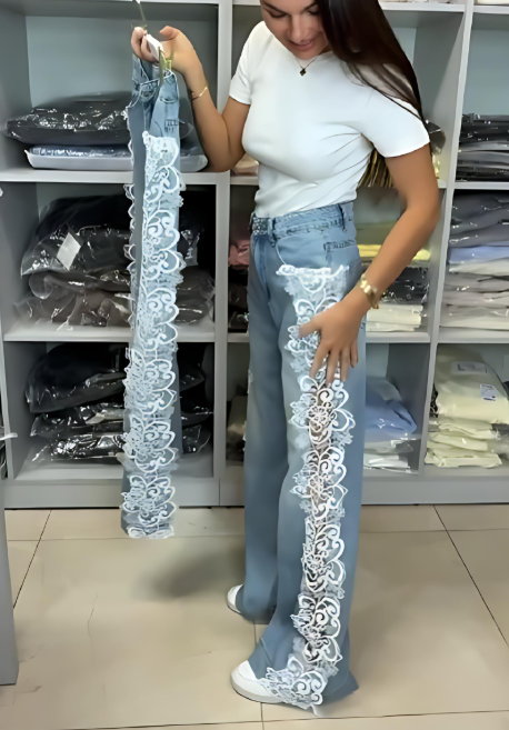 Lace Flower Hem Jeans