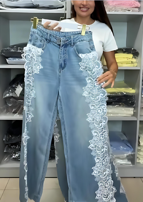 Lace Flower Hem Jeans