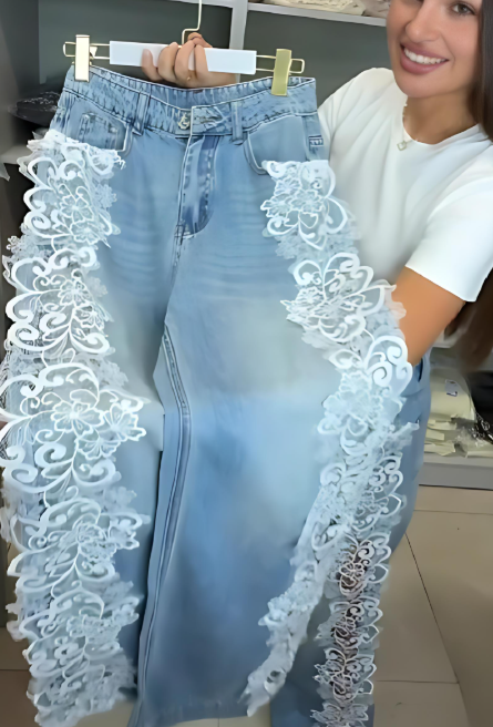 Lace Flower Hem Jeans