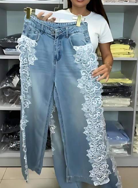Lace Flower Hem Jeans