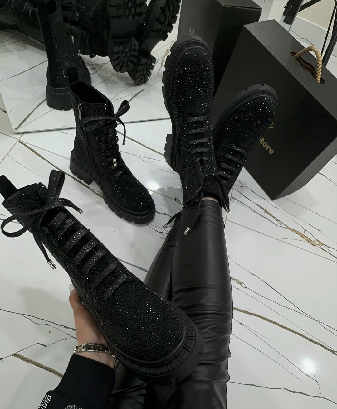 Women's Starry Rhinestone Lace-Up Boots