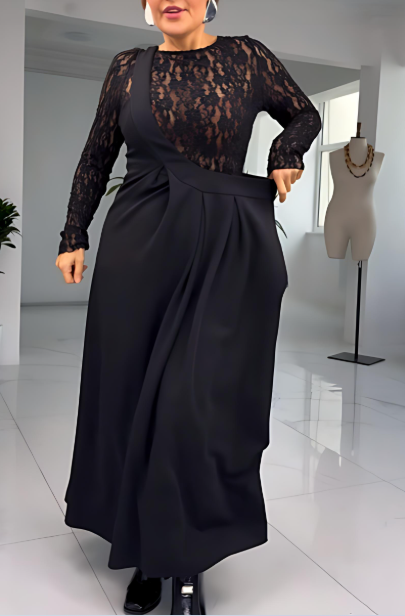 Women's Black Elegant Lace Top One-Shoulder Skirt Set