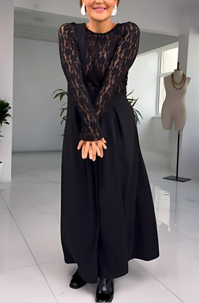 Women's Black Elegant Lace Top One-Shoulder Skirt Set