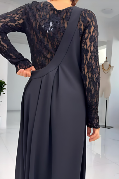 Women's Black Elegant Lace Top One-Shoulder Skirt Set