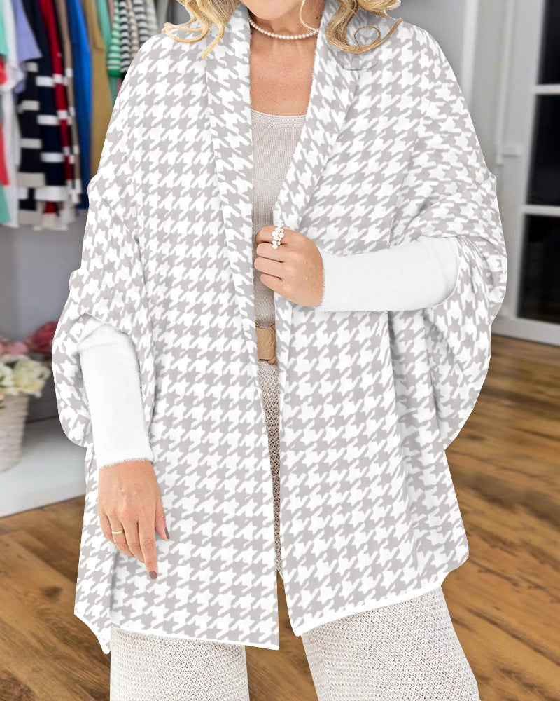 Women's Comfortable Houndstooth Knit Cape