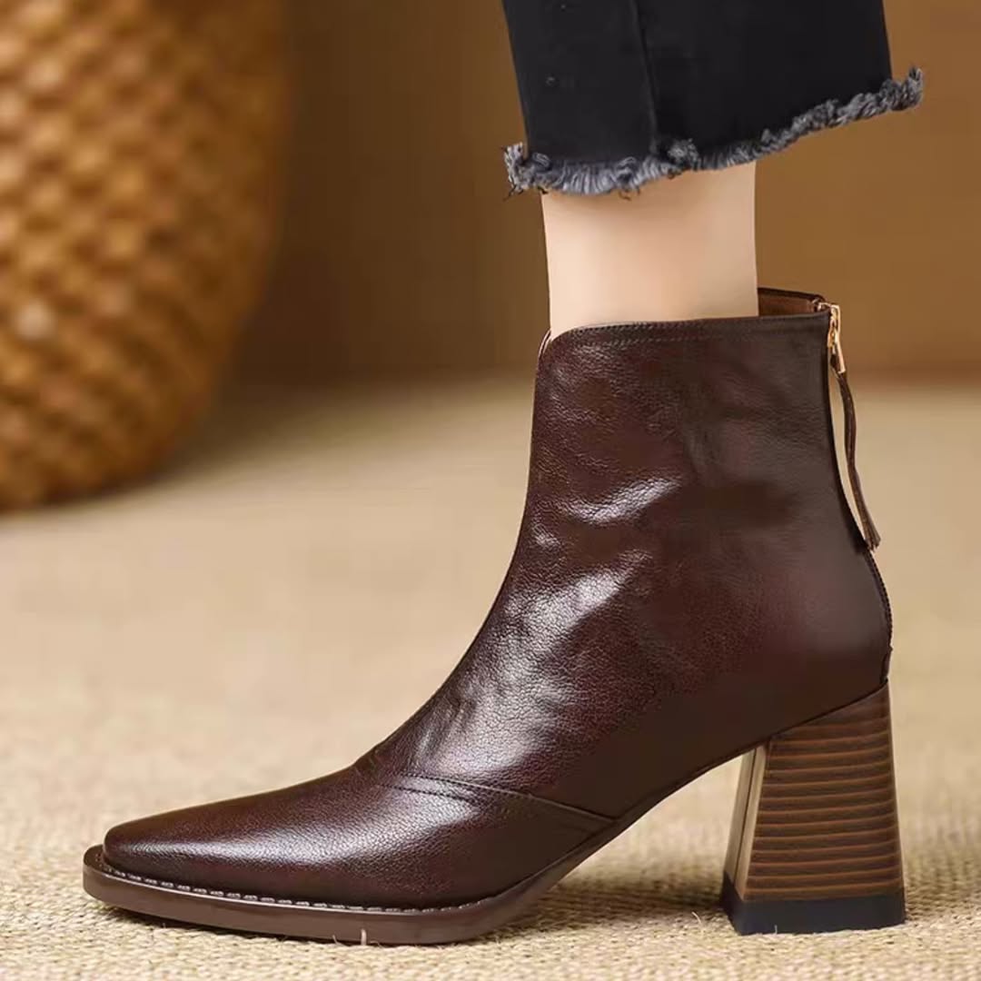 Retro Block Heel Zipper Ankle Boots