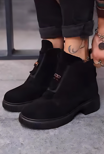 Black Suede High-Top Zip-Up Shoes