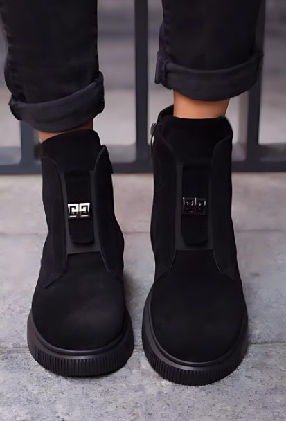 Black Suede High-Top Zip-Up Shoes