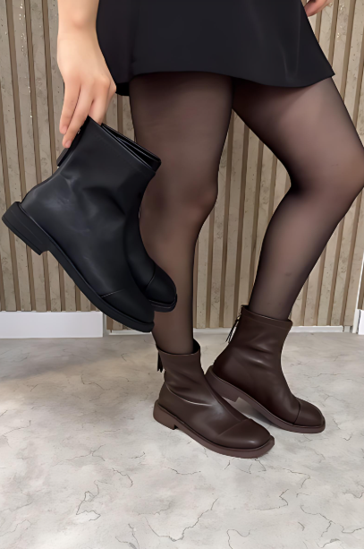 Women's Soft Leather Zipper Ankle Boots