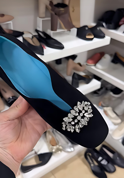 Women's Black Suede Rhinestone Heel-Enhancing Shoes