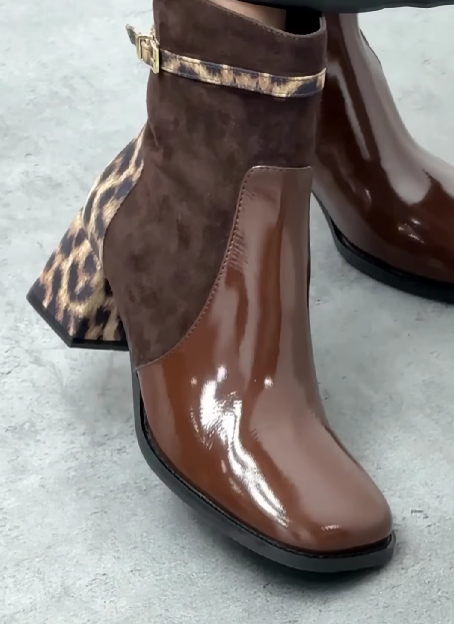 Women's Suede Leopard Print High-Heeled Ankle Boots