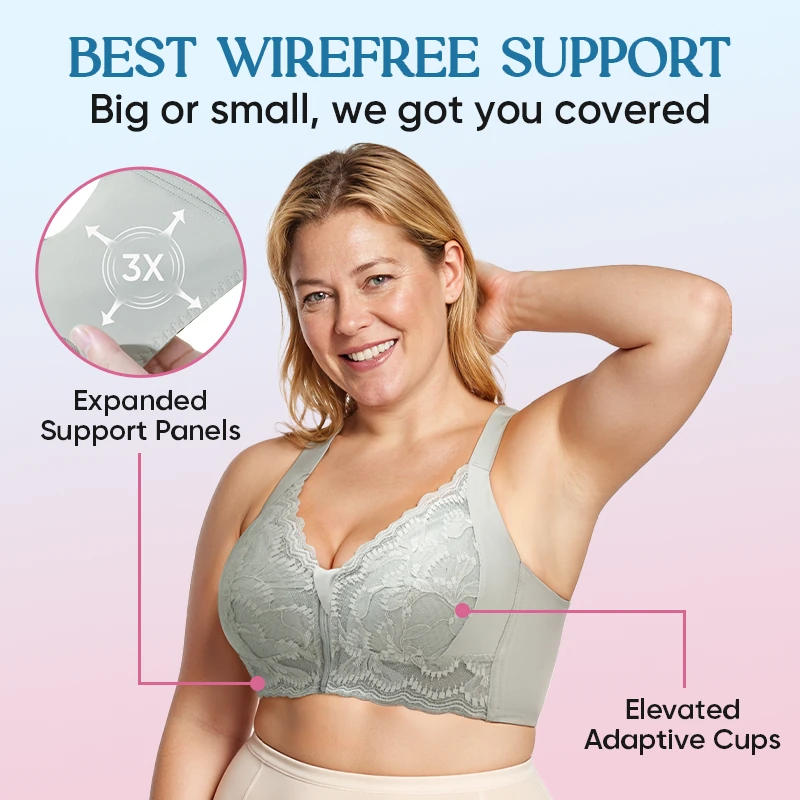 Women Lace Front Zipper Bra