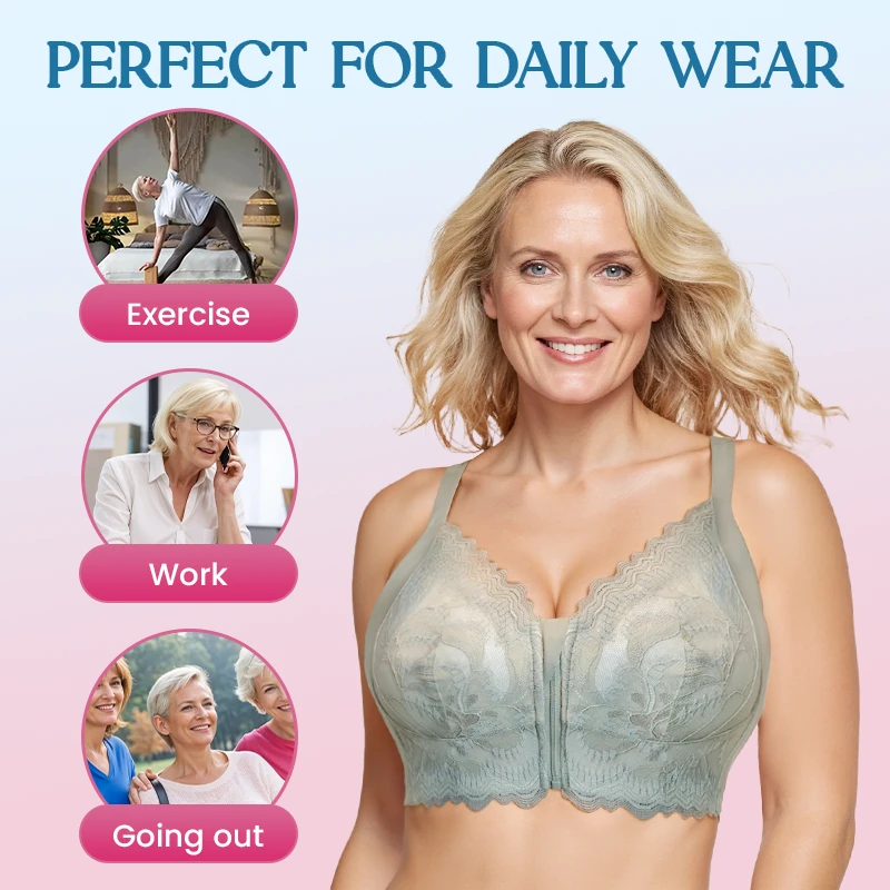 Women Lace Front Zipper Bra