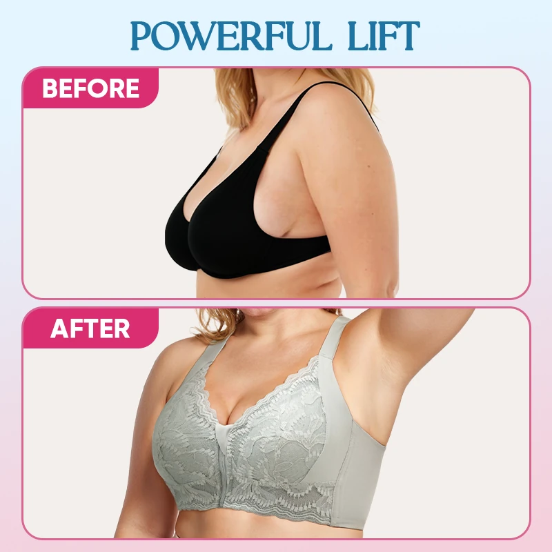 Women Lace Front Zipper Bra