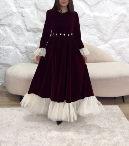 Women's Velvet and Mesh Paneled Dress