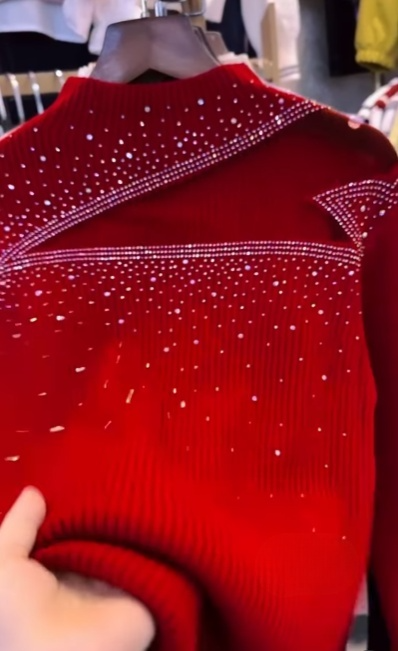 Women's Red Rhinestone Sweater