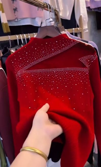 Women's Red Rhinestone Sweater