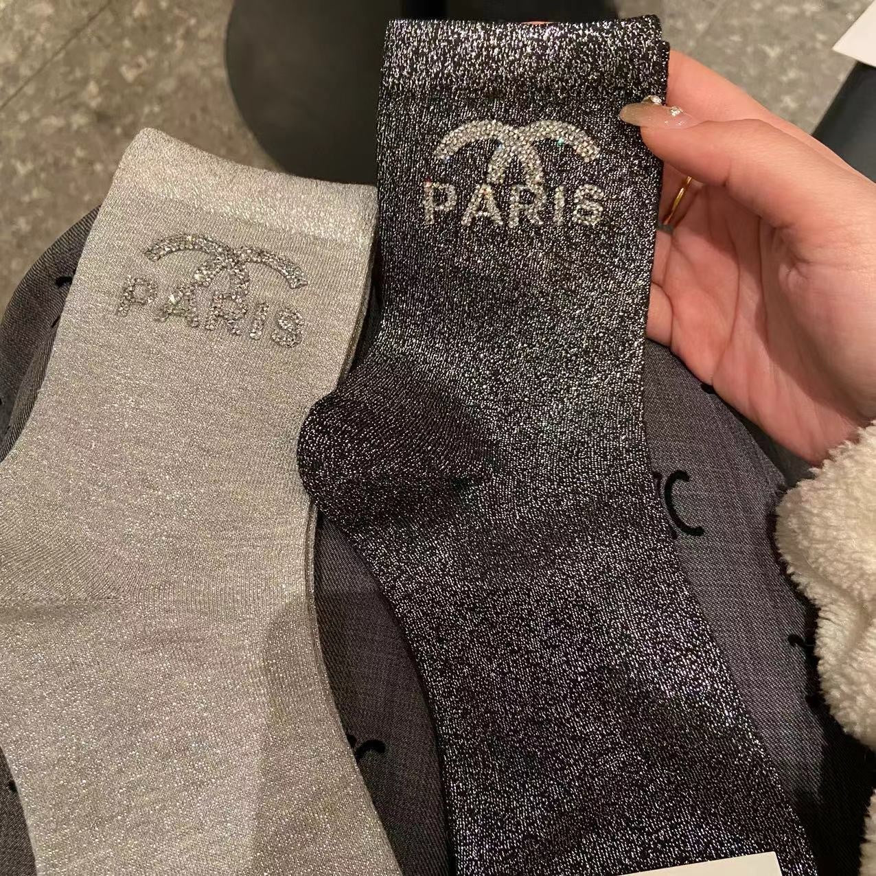 High-quality textured rhinestone women's socks