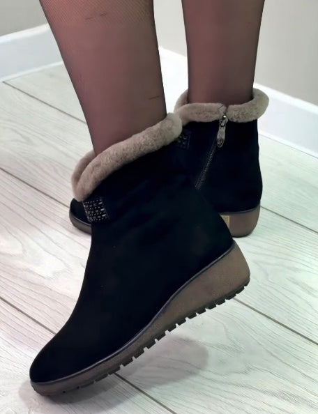 Women's fleece warm zippered ankle boots