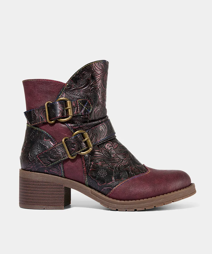 Retro Print Zipper Women's Ankle Boots