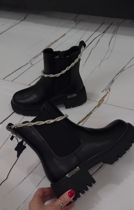 Rhinestone Leather Ankle Boots