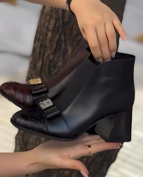 Women's high-quality leather high-heeled ankle boots