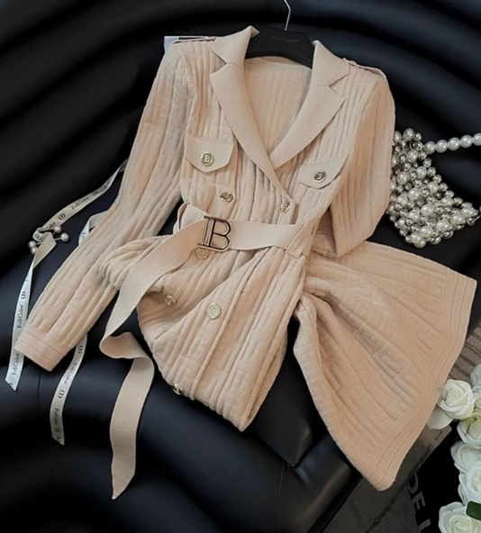 Elegant Knit Double-Breasted Coat Dress