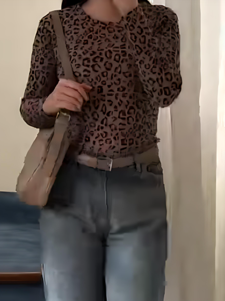 Women's leopard comfortable long-sleeved bottoming shirt