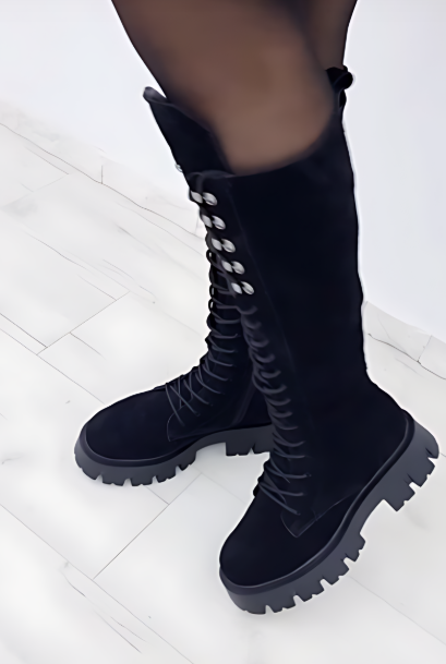Women's black suede zip-up boots
