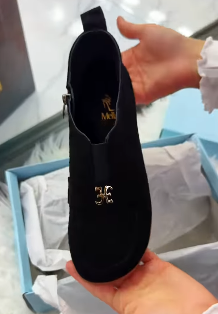 Black suede side zipper shoes