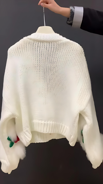 3D floral plush knit sweater