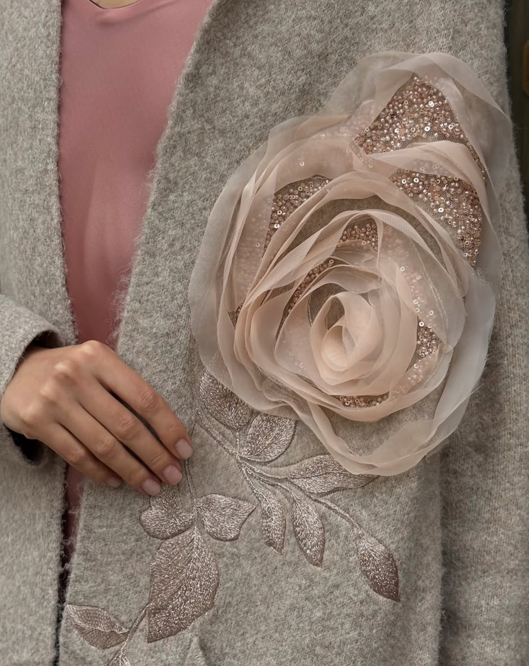 3D Flower Glitter Long Coat