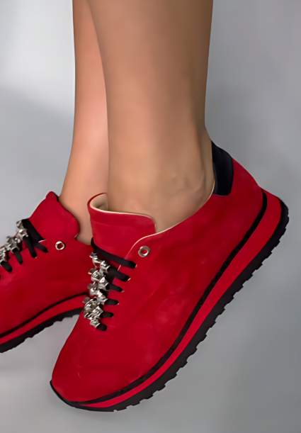 Red suede slip-on comfortable women's shoes