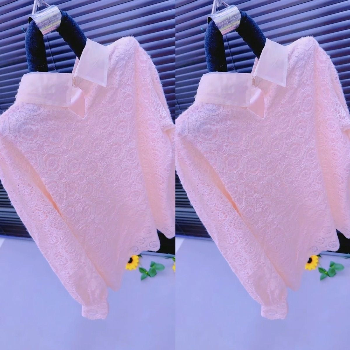 Rhinestone and pearl knit long-sleeved top