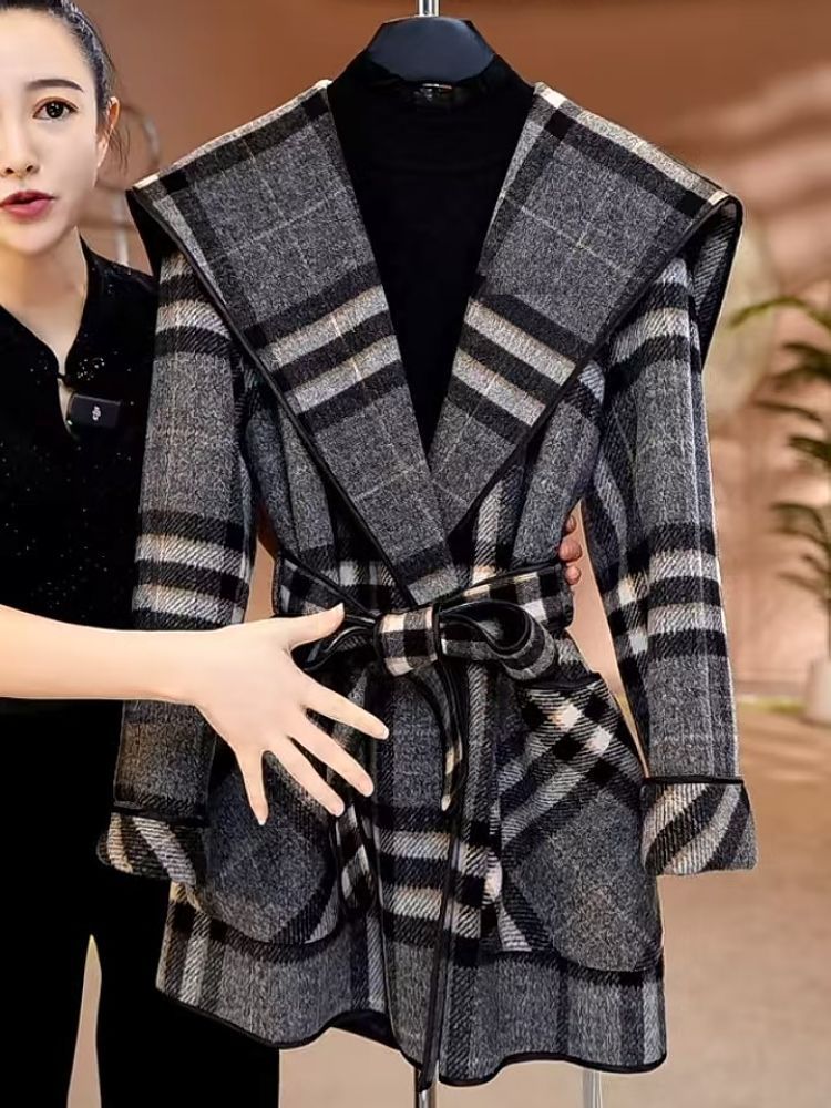 Luxury Checked Wool Blend Coat