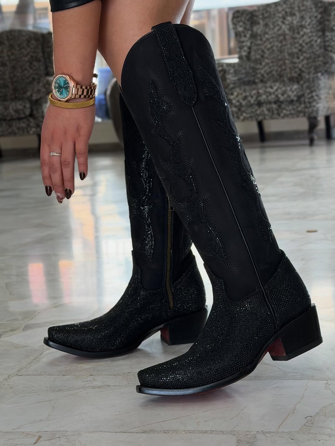 Women's sparkling rhinestone boots