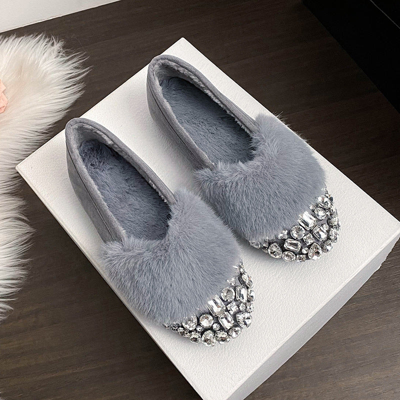 Women's Fleece-Lined Rhinestone Slip-On Shoes