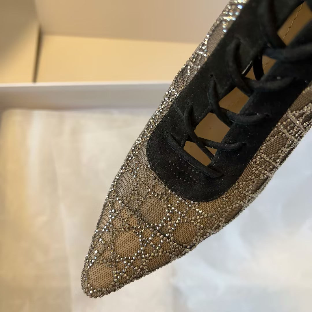 Women's rhinestone mesh high heels
