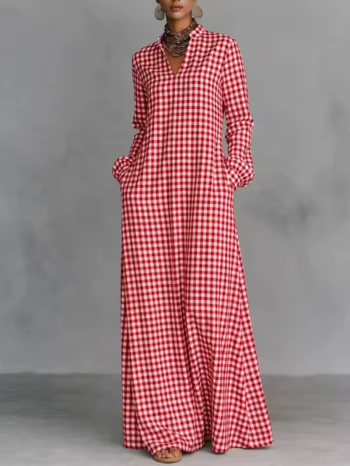 Women's loose and comfortable plaid long dress