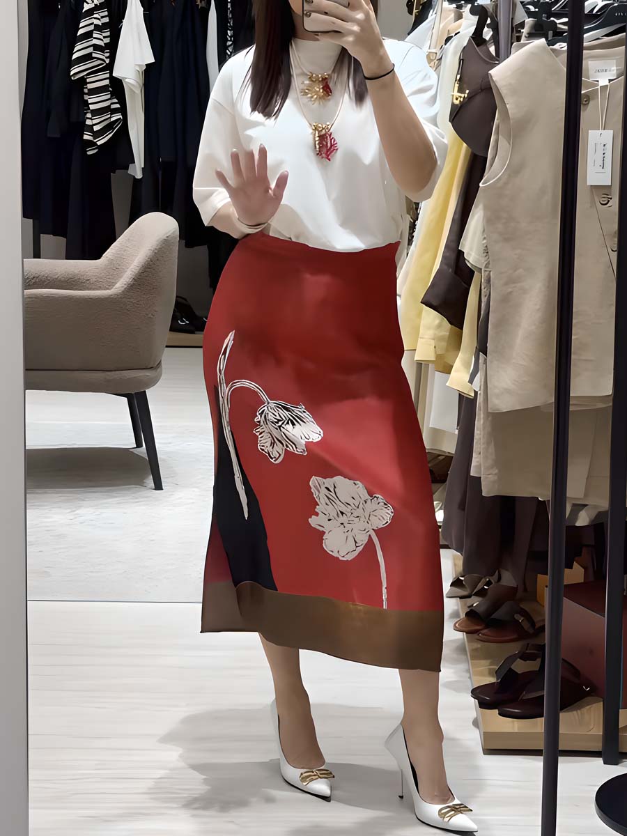 Floral Print Midi Skirt